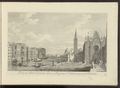 Se på Canal Grande en de Chiesa di Santa Maria della Carità te Venetië På denne siden fra veldedighetshuset, på den andre siden fra regionen S. Vitalis så langt som til Telonium (tittel på objekt) Den mest kjente utsikten over byen Venezia, fra Antonius-ka av Antonio Visentini