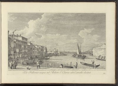 Se på Canal Grande og kirken i Santa Chiara i Venezia Fra vaskeriet til House of St. Clare hvor kanalen slutter (tittel på objekt) Den mest kjente utsikten over byen Venezia, fra de 38. panelene til Antonius-kanalen, trykt i messing av Antonio Visentini i av Antonio Visentini