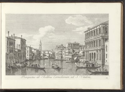 Visning av Canal Grande og toren av San Vitale te Venetië Prospekt av Aedibus Corneliorum ad S. Vitale (tittel på objekt) Den mest kjente utsikten over byen Venezia, fra Antonius-kanalens 38. paneler trykt i messing av Antonio Visentini av Antonio Visentini
