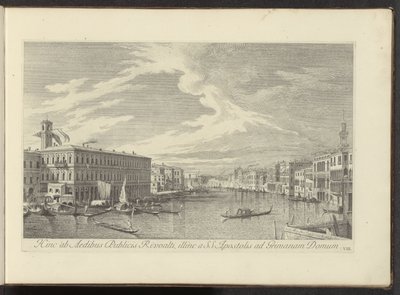 Se på Canal Grande te Venetië Hinc ad Aedibus Publicis Rivoalti, den andre fra SS. Apostles ad Grimana Dom (tittel på objekt) Den mest kjente utsikten over byen Venezia, fra de 38. panelene til Antonius-kanalen, trykt i messing av Antonio Visentini i deler av Antonio Visentini