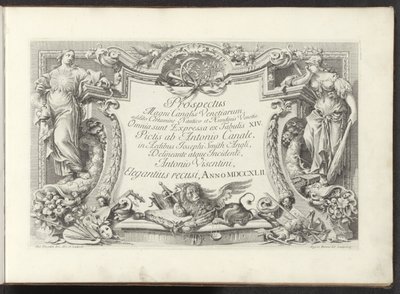 Titteltrykk med kartusj med visdom og makt Utsikt over Grand Canals i Venezia (serietittel) Prospectus Magni Canalis Venetiarum (serietittel på objekt) av Antonio Visentini