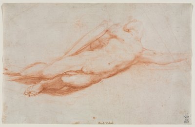 Studie av en fallen soldat, muligens omvendelsen av Saul recto..., ca. 1525. av Antonio da Correggio