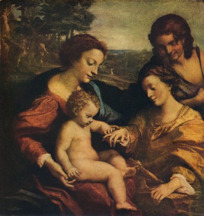 Katarinas mystiske ekteskap, 1526-1527. av Antonio da Correggio