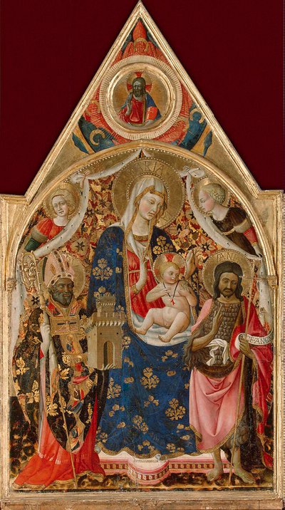 Madonna og barn, med en biskop, døperen Johannes og engler, tidlig på 1400-tallet. av Antonio da Firenze