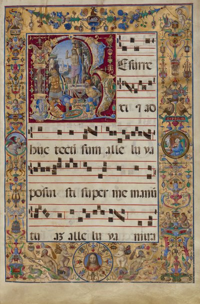 Den gradvise. Initial R: The Resurrection, ca. 1500 (tempera, bladgull og blekk på pergament) av Antonio da Monza