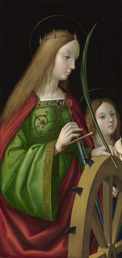 ""Saint Catherine of Alexandria"" (død rundt 307) Maleri av Antonio Solario (aktiv rundt 1502-1518), olje på tre, 84 x 40 cm av Antonio da Solario