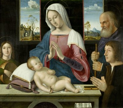Jomfru og barn med Saint Joseph og donor, midtpanelet til Withypool Triptych av Antonio da Solario