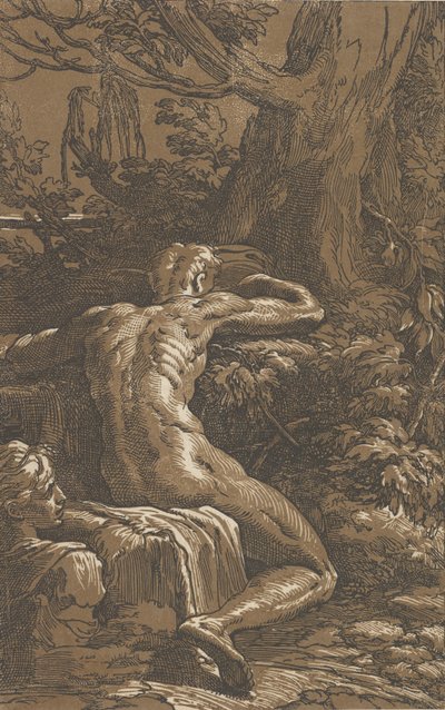 Mann sittende sett bakfra Narcissus, ca. 1527-30. av Antonio da Trento