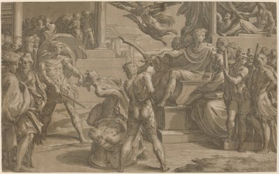 Martyrdommen til de hellige Peter og Paulus [recto] av Antonio da Trento after Parmigianino