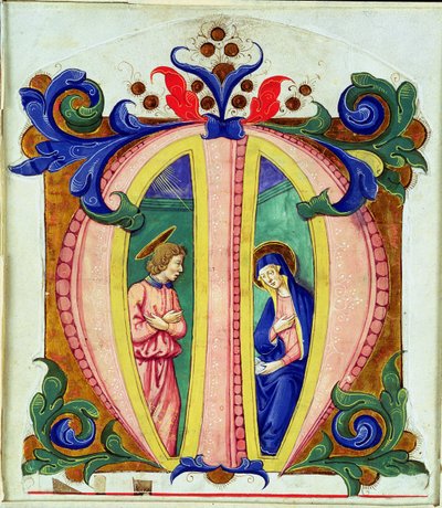 Historikert initial M som viser kunngjøringen av Antonio di Niccolo di Lorenzo
