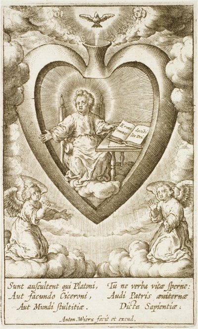 Jesusbarnet satt i Det hellige hjerte med en åpen bok av Antonius Wierix (II)