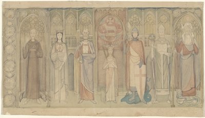 Design for den andre Bossche Wand: syv stående helgener. av Antoon Derkinderen