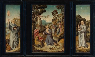 A Triptych: Scener fra livet til st. Jerom, St. Antonius av Padua, St. Bernard av Clairvaux av Antwerp School c. 1525-3
