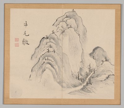 Dobbeltalbum med landskapsstudier etter Ikeno Taiga, bind 1 blad 15, 1700-tallet. av Aoki Shukuya