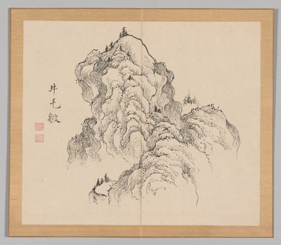 Dobbeltalbum med landskapsstudier etter Ikeno Taiga, bind 1 blad 16, 1700-tallet. av Aoki Shukuya
