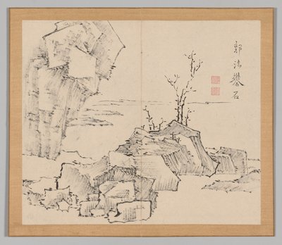 Dobbeltalbum med landskapsstudier etter Ikeno Taiga, bind 1 blad 23, 1700-tallet. av Aoki Shukuya