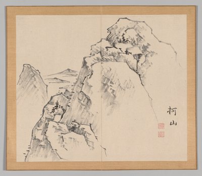 Dobbeltalbum med landskapsstudier etter Ikeno Taiga, bind 1 blad 27, 1700-tallet. av Aoki Shukuya