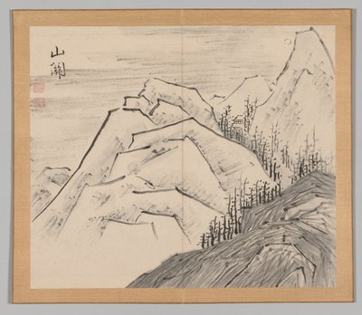 Dobbeltalbum med landskapsstudier etter Ikeno Taiga, bind 1 blad 29, 1700-tallet. av Aoki Shukuya
