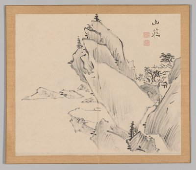 Dobbeltalbum med landskapsstudier etter Ikeno Taiga, bind 1 blad 30, 1700-tallet. av Aoki Shukuya