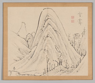 Dobbeltalbum med landskapsstudier etter Ikeno Taiga, bind 1 blad 33, 1700-tallet. av Aoki Shukuya