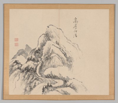 Dobbeltalbum med landskapsstudier etter Ikeno Taiga, bind 1 blad 34, 1700-tallet. av Aoki Shukuya