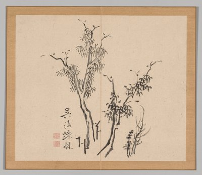 Dobbeltalbum med landskapsstudier etter Ikeno Taiga, bind 1 blad 5, 1700-tallet. av Aoki Shukuya