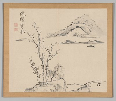 Dobbeltalbum med landskapsstudier etter Ikeno Taiga, bind 2 blad 11, 1700-tallet. av Aoki Shukuya