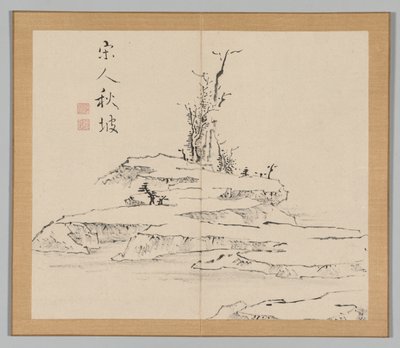 Dobbeltalbum med landskapsstudier etter Ikeno Taiga, bind 2 blad 12, 1700-tallet. av Aoki Shukuya