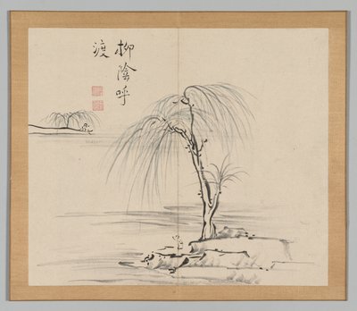 Dobbeltalbum med landskapsstudier etter Ikeno Taiga, bind 2 blad 18, 1700-tallet. av Aoki Shukuya