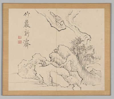 Dobbeltalbum med landskapsstudier etter Ikeno Taiga, bind 2 blad 19, 1700-tallet. av Aoki Shukuya