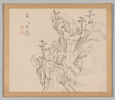 Dobbeltalbum med landskapsstudier etter Ikeno Taiga, bind 2 blad 1, 1700-tallet. av Aoki Shukuya