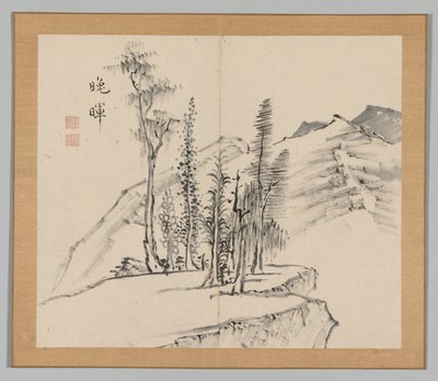 Dobbeltalbum med landskapsstudier etter Ikeno Taiga, bind 2 blad 21, 1700-tallet. av Aoki Shukuya
