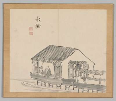 Dobbeltalbum med landskapsstudier etter Ikeno Taiga, bind 2 blad 29, 1700-tallet. av Aoki Shukuya