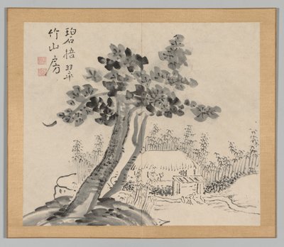 Dobbeltalbum med landskapsstudier etter Ikeno Taiga, bind 2 blad 32, 1700-tallet. av Aoki Shukuya