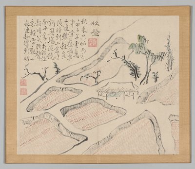 Dobbeltalbum med landskapsstudier etter Ikeno Taiga, bind 2 blad 35, 1700-tallet. av Aoki Shukuya