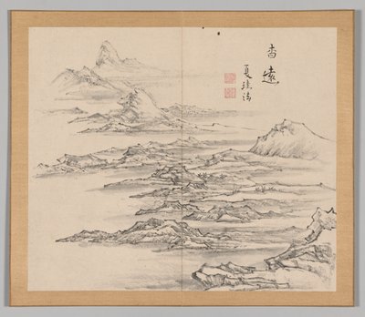 Dobbeltalbum med landskapsstudier etter Ikeno Taiga, bind 2 blad 5, 1700-tallet. av Aoki Shukuya