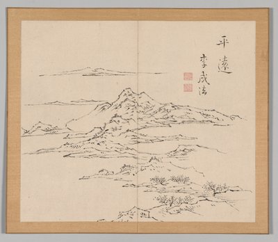 Dobbeltalbum med landskapsstudier etter Ikeno Taiga, bind 2 blad 8, 1700-tallet. av Aoki Shukuya