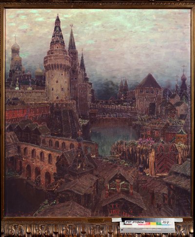 Moskva på 1600-tallet, Dawn at the Resurrection Gate - Maleri av Appolinari Mikhaylovich Vasnetsov (1856-1933), olje på lerret av Apollinari Mikhailovich Vasnetsov