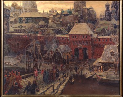 Moskva på 1600-tallet, Moskvoretsky-broen og vannporten - Maleri av Appolinari Mikhaylovich Vasnetsov (1856-1933), olje på lerret av Apollinari Mikhailovich Vasnetsov