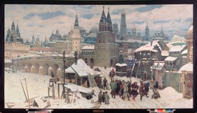 Moskva på 1600-tallet, Allehelgensbroen - Maleri av Appolinari Mikhaylovich Vasnetsov (1856-1933), olje på lerret av Apollinari Mikhailovich Vasnetsov