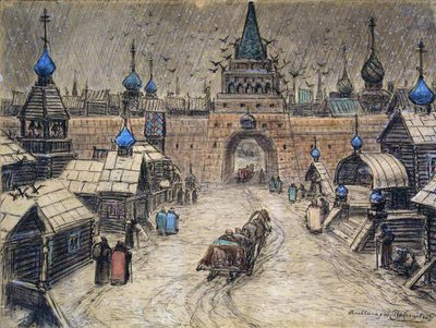 Gamle Moskva, 1908 (kull og wc på kort) av Apollinari Mikhailovich Vasnetsov