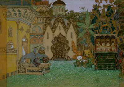 Scenedesign for operaen The Legend of the Invisible City of Kitezh and the Maiden Fevronia av N. Rimsky-Korsakov, 1907 av Apollinari Mikhailovich Vasnetsov
