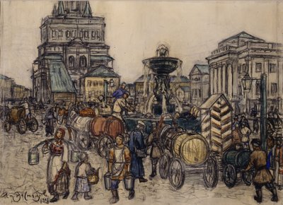 Fontenen på Sukharevskaya-plassen på 1800-tallet, 1921 av Apollinari Mikhailovich Vasnetsov