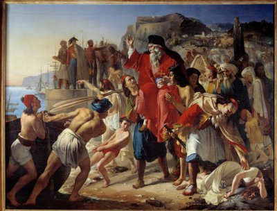 Bordingen av Parganiotes. Historiescene under den greske uavhengighetskrigen (1819). Maleri av Appollodore Callet (1779-1831) av Apollodore Alphonse Callet
