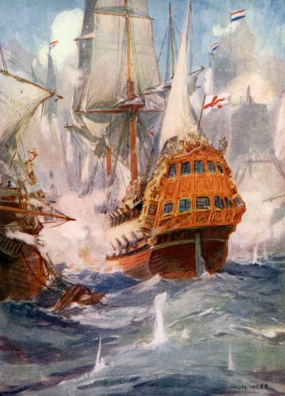 Robert Blake og admiral Van Tromp av Archibald Bertram (after) Webb