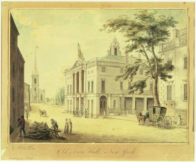 The Old Town Hall (Federal Hall) New York City, 1798 (grafitt, wc, penn og blekk på papir) av Archibald Robertson