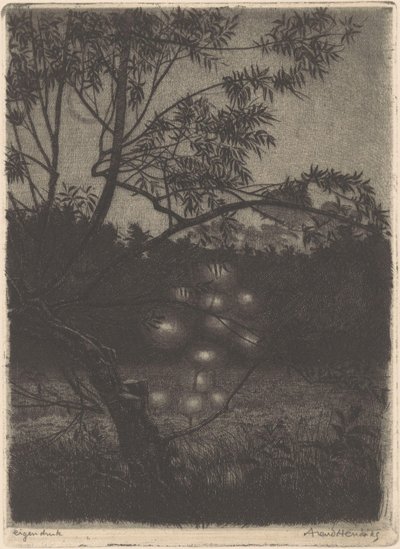 Hage med lysende tre av Arend Hendriks (signed by artist)