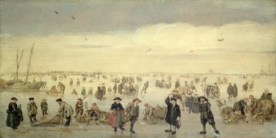 Vinterscene med tallrike figurer på isen, ca. 1600-31 (olje på panel) av Arent Arentsz