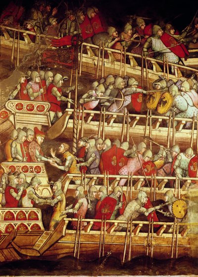 Historien til pave Alexander III (1105-81): Den venetianske flåten seiret over den til keiser Frederick Barbarossa (ca. 1123-90) 1407 av Aretino Luca Spinello or Spinelli
