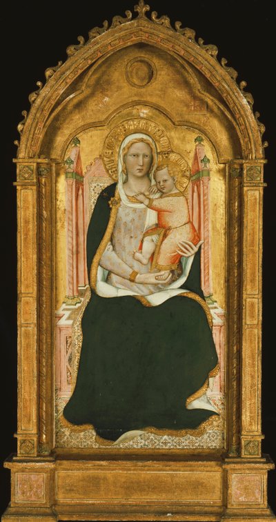 Madonnaen og barnet troner, av Aretino Luca Spinello or Spinelli